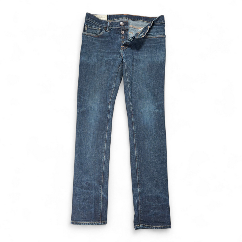 Abercrombie Fitch Jeans Mens 33x32 Blue Dark Wash Super Skinny Denim Button Fly